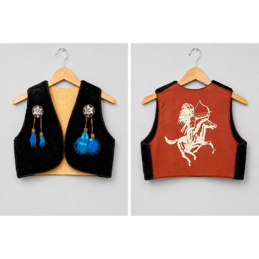 Vintage 60s Kids Native American Chief Concho Bow Western Cowboy Vest Costume